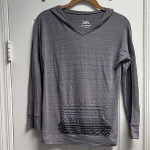 Justice Gray Hoodie with Patterned Kangaroo Front Pocket Kids Girls Size 10 !